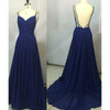 Sexy Backless Spaghetti Straps Royal Blue Prom Dresses
