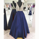LP3358 Gorgeous Turquiose A Line Satin Senior Prom Dress 2018  Deep V neck Formal evening Gown