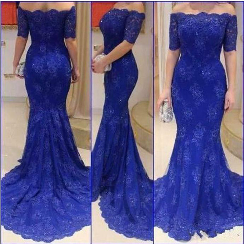 Luxury Blue Lace Off Shoulder Evening Dress for Women LA73125 main image 0