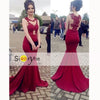 LP3353 Wine Dark Red Lace Appliqued Mermaid Prom Dresess 2018 formal Gown women Evening Long Dress
