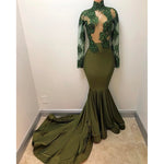 African Women Prom Dress Mermaid Evening Dress Sheer Corset with Long Sleeves