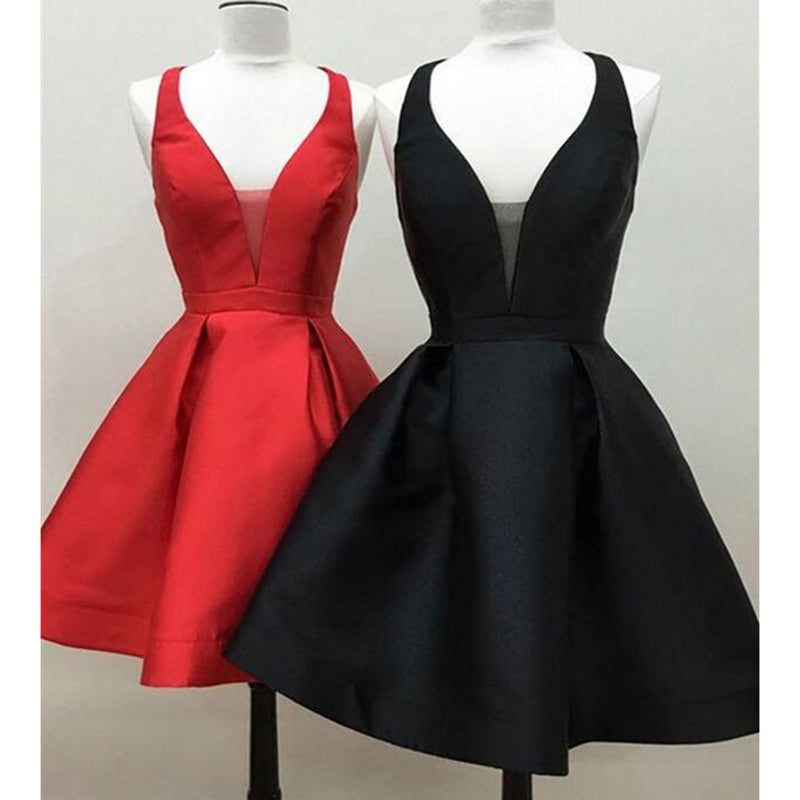 Lovely Red/Black 8th Grade Short Prom Dress Girls Graduation Gown With Straps SP718