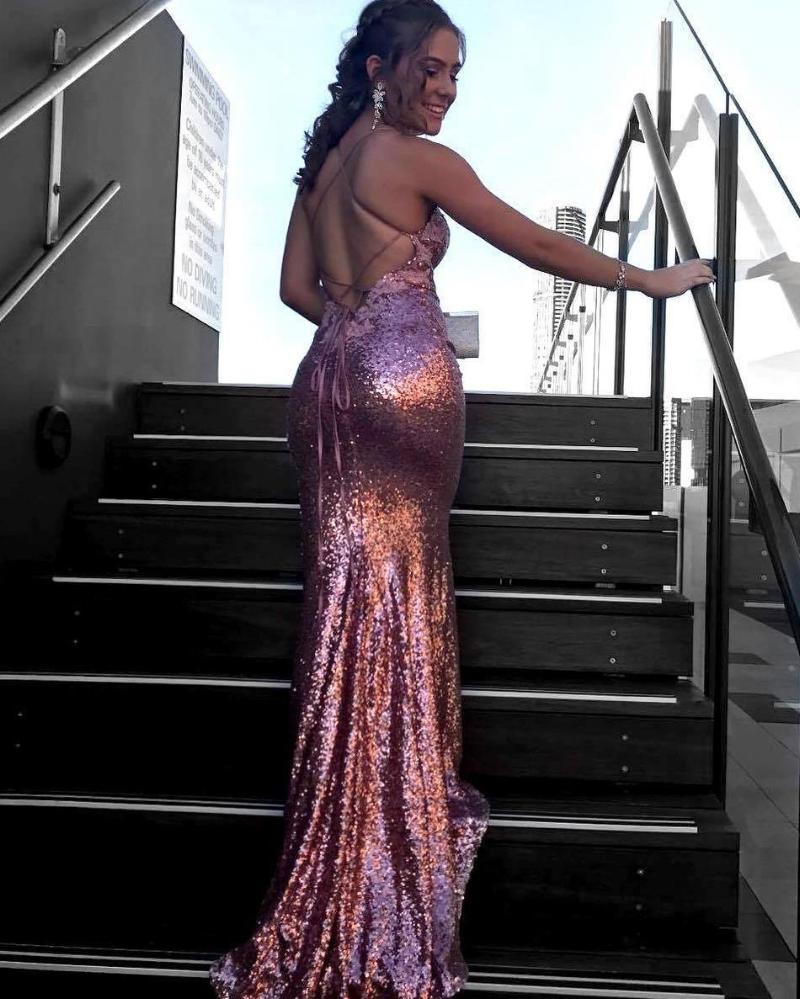 Sexy Mermaid Sequins Evening Dress Long Formal Gowns for women party LP485