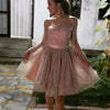 SP2580 Glitter Sequins Pink Graduation Dress Short Prom Pink Gown off the Shoulder for Homecoming in long sleeves