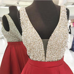 LP3358 Gorgeous Turquiose A Line Satin Senior Prom Dress 2018  Deep V neck Formal evening Gown