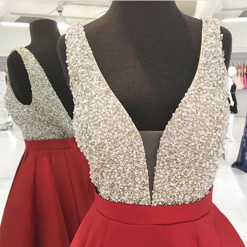 LP3358 Gorgeous Turquiose A Line Satin Senior Prom Dress 2018  Deep V neck Formal evening Gown
