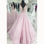 LP3381 A Line Senior Pink Prom Dress 2018 Plunge V neckline Beading Pageant Dress Girls