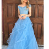 Coral Pink Tired Crop Top Prom Dress For Teens Graduation Formal Gown with Lace