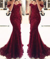 Dark Red /Royal blue Gorgeous Off the Shoulder Mermaid  Lace Prom Dresses 2022  Long Evening Party Gown