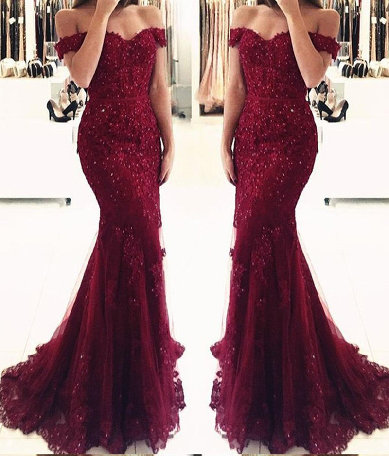 Dark Red /Royal blue Gorgeous Off the Shoulder Mermaid  Lace Prom Dresses 2022  Long Evening Party Gown