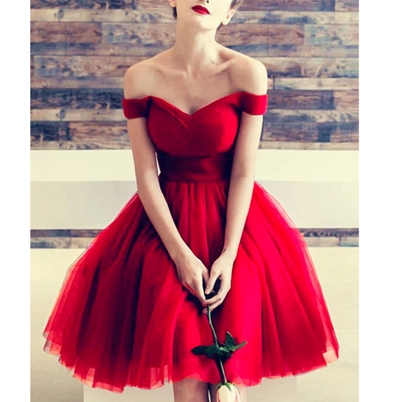 Dark Red Tulle Short Prom Dress Junior Girls 8th Graduate Semi Formal Homecoming Dress SP520