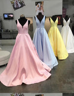 Pink/Baby Blue /White/Yellow A Line Satin Long Prom Dress Girls Evening Ball Dress Senior Graduation Gown