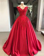 Red lace Satin Ball Gown Prom Dresses Long with beading PL2100