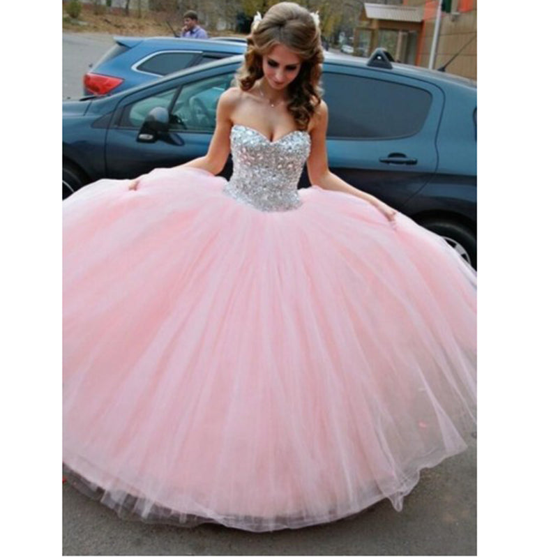 Pink Ball Gown Quinceanera Dress Sweetheart with Beading Crystal,sweet 16 dresses