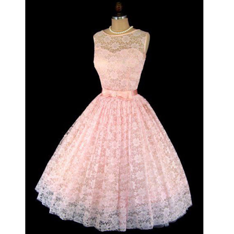 LP5874 Vestido de fiesta hasta la rodilla, corto, de encaje rosa, formal, para graduación, 2018