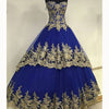 New Royal Blue Ball Gown Wedding Dresses with Gold Lace Reception Formal Gown 2022 WD5541