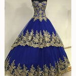 New Royal Blue Ball Gown Wedding Dresses with Gold Lace Reception Formal Gown 2022 WD5541