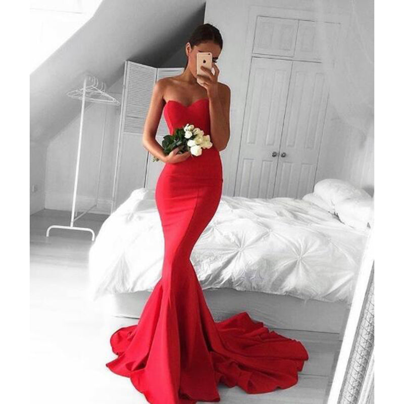LP0298 Red Mermaid Satin Evening Gown 2018 Sexy Sweetheart Pageant Dresses ,Long Prom Party Gown