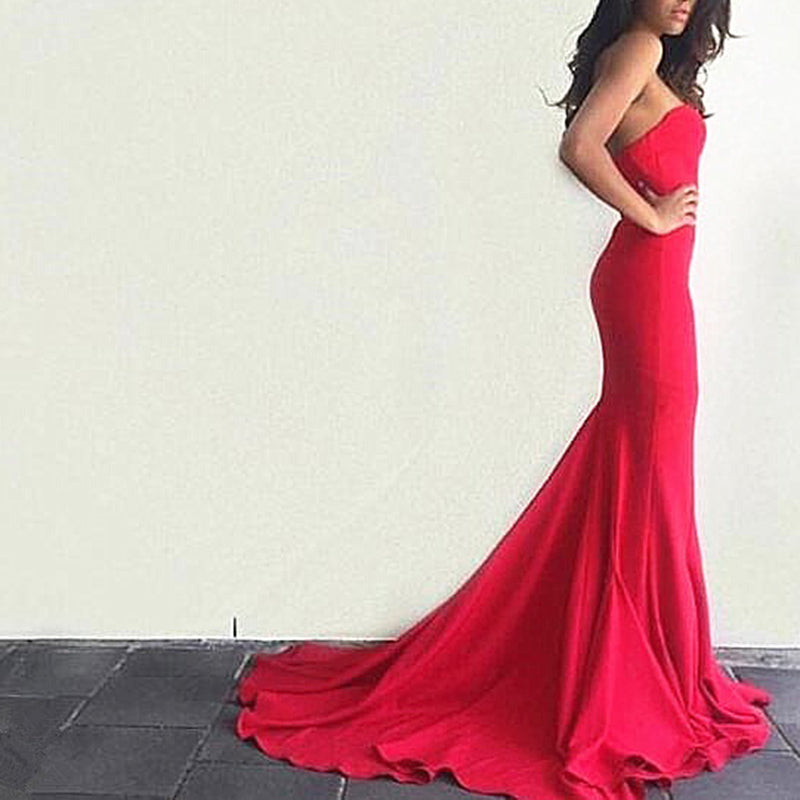 LP0298 Red Mermaid Satin Evening Gown 2018 Sexy Sweetheart Pageant Dresses ,Long Prom Party Gown
