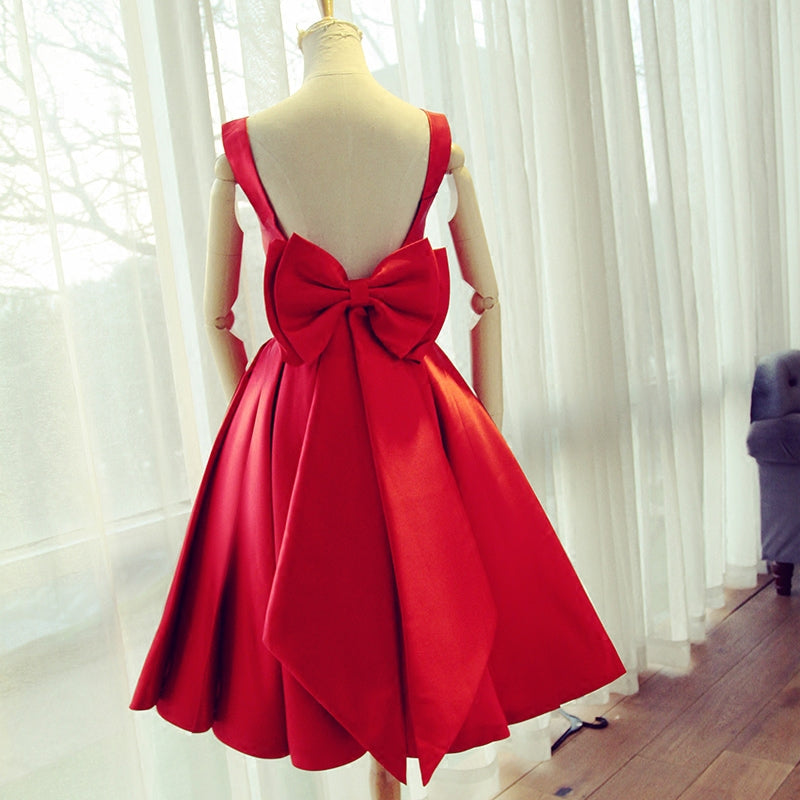 Red Short Party Dress Girls Graduation Short homecoming Gown with Bow Junior 8th Grade Prom Dress