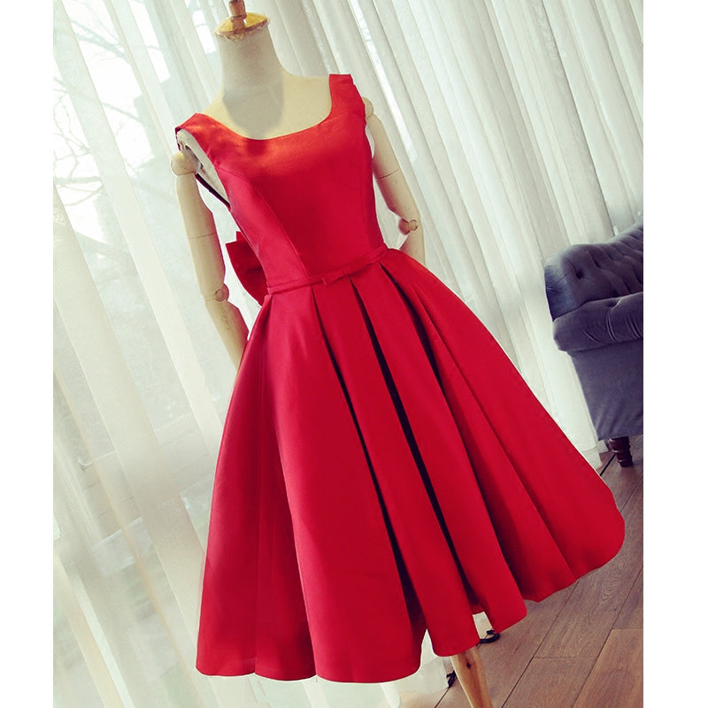 Red Short Party Dress Girls Graduation Short homecoming Gown with Bow Junior 8th Grade Prom Dress