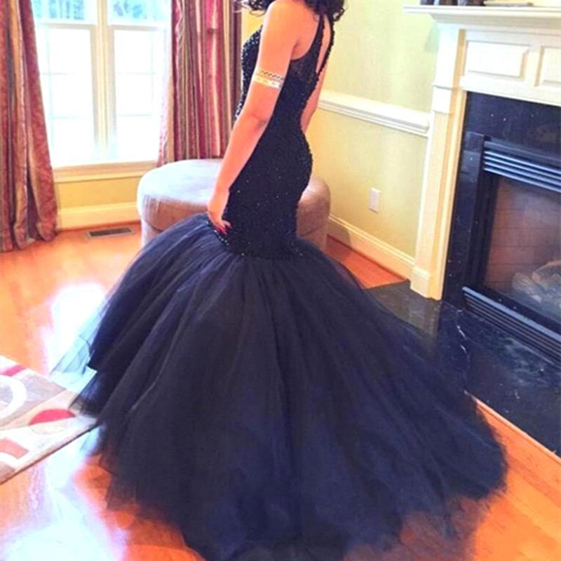 LP 5587 halter Mermaid Beading Prom Dress Black Sexy formal Evening Gown