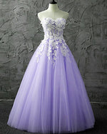 Charming Lilac Long Sweetheart Girls Formal Sweet 16 Birthday Party Dress Quince Años Prom Gown with Ivory Lace PL01206