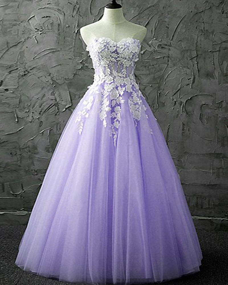 Charming Lilac Long Sweetheart Girls Formal Sweet 16 Birthday Party Dress Quince Años Prom Gown with Ivory Lace PL01206