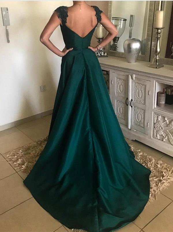 Teal Green Cap Sleeves A Line Satin Prom Party Dresses 2019 PL5521 Siaoryne Teal Green Cap Sleeves A Line Satin Prom Party Dresses 2019 PL5521 Siaoryne
