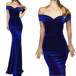LP5502 Long Mermaid Velvet Evening Dresses 2022 Off the Shoulder Formal Prom Party Gown
