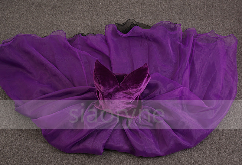 Gorgeous Burgundy A Line Long Prom Dresses Velvet Sweetheart Party Gowns,Organza Evening Formal Gown  LP852