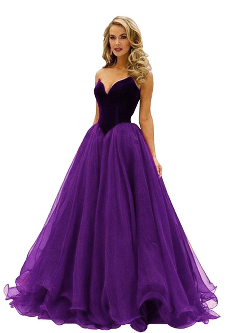 Gorgeous Burgundy A Line Long Prom Dresses Velvet Sweetheart Party Gowns,Organza Evening Formal Gown  LP852