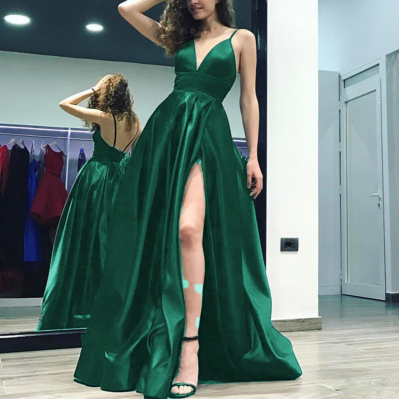 Elegant Burgundy Long Prom Dress 2022 with Slit Sexy Formal Gown Satin Long Evening Party Gown LP532