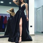 Elegant Burgundy Long Prom Dress 2022 with Slit Sexy Formal Gown Satin Long Evening Party Gown LP532
