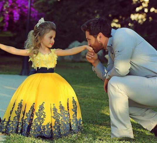 LP1332 Yellow and Black Flower Girl Dress Child Pageant Dress Lace little Girl Birthday party Gown
