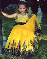 LP1332 Yellow and Black Flower Girl Dress Child Pageant Dress Lace little Girl Birthday party Gown