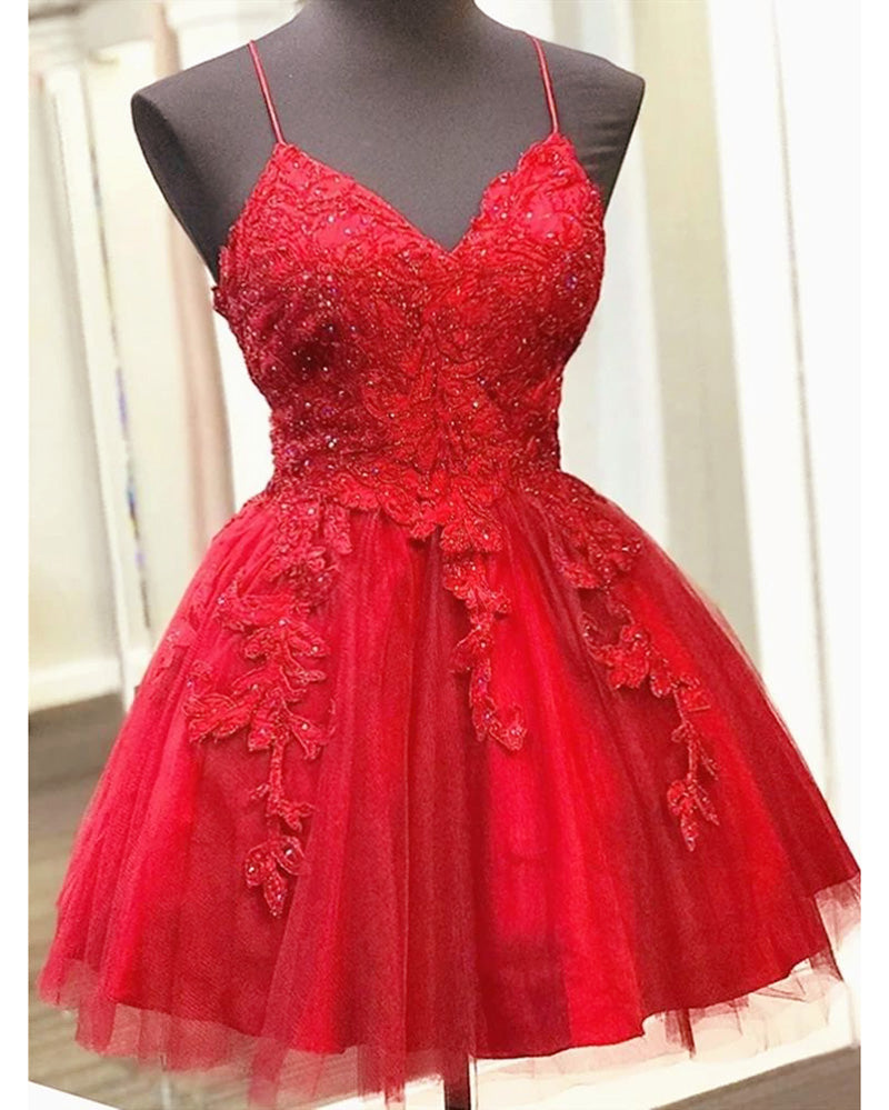 Fancy Girls Semi Formal Cocktail Red Lace Short Homecoming Dresses wit ...