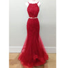 LP1596 Halter Sexy Bordeaux Crop Top 2018 Prom Dress two pieces Mermaid Formal Gowns Pageant Dresses