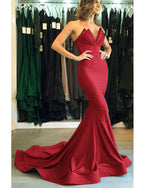 Elegant Strapless Burgundy Mermaid Evening Dresses Long Women PL221