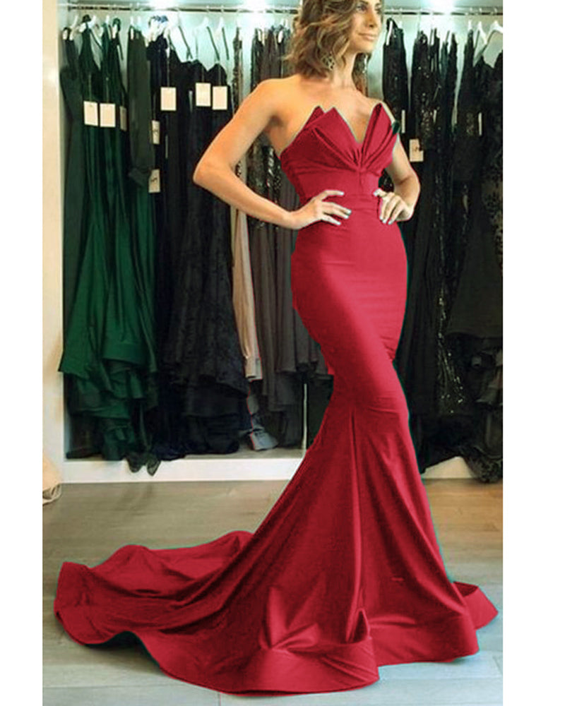 Elegant Strapless Burgundy Mermaid Evening Dresses Long Women PL221