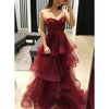 Sweetheart A Line Burgundy Prom Dresses Long Layered Girls graduation Dress