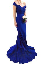 Red Prom Dress Jersey Long Women  Formal Wear with Lace Appliqued LP3241