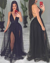 Sexy Women V Neck Black Evening Party Dress Long Prom Gown Vestido Longo PL0902