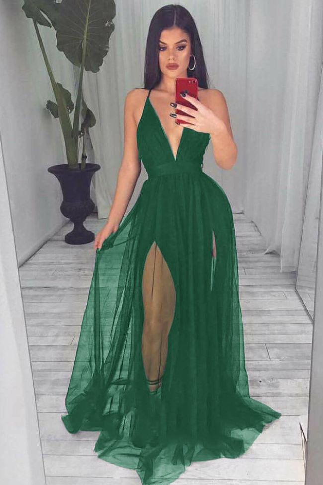 Sexy Women V Neck Black Evening Party Dress Long Prom Gown Vestido Longo PL0902