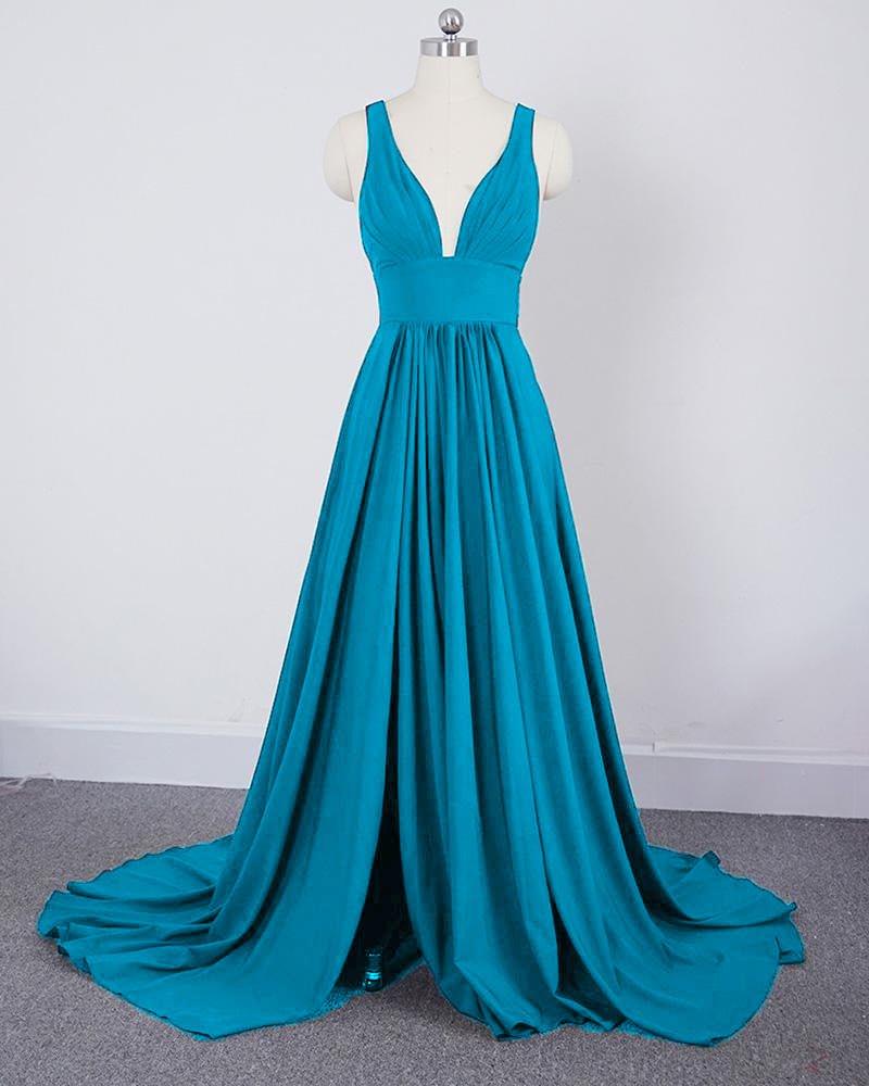 Red /Pink Sexy Deep V Neck  Long Bridesmaid Dress with Straps Women Wedding Party Gown BL214