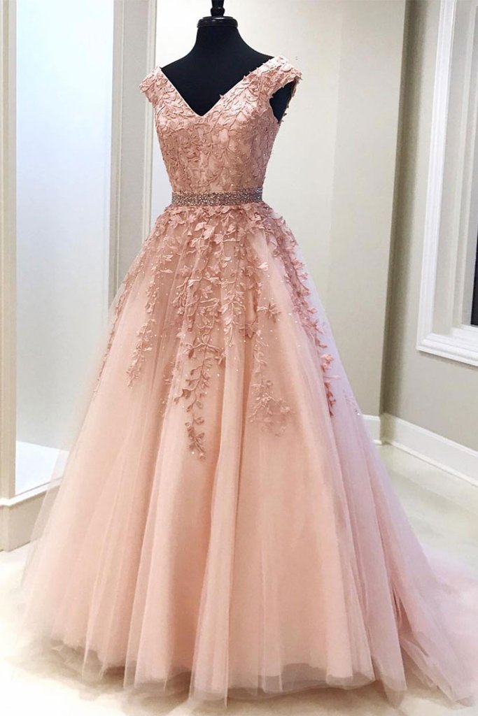 Lace Pink Long Prom Dress for Teens  Senior Graduation Special Occasion Dress LP1525