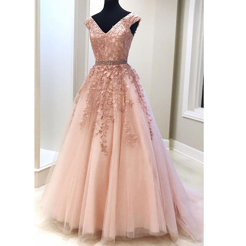 Lace Pink Long Prom Dress for Teens  Senior Graduation Special Occasion Dress LP1525