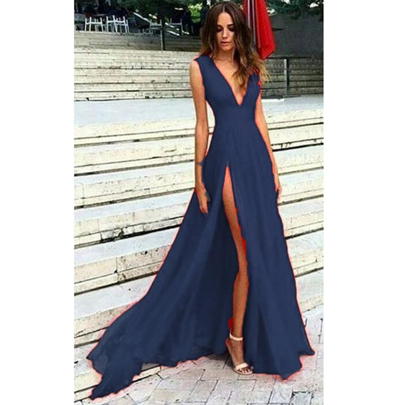 Gorgeous Red Dresses Prom Long Gown Sexy Split Deep V neck Evening Party Gown 2020