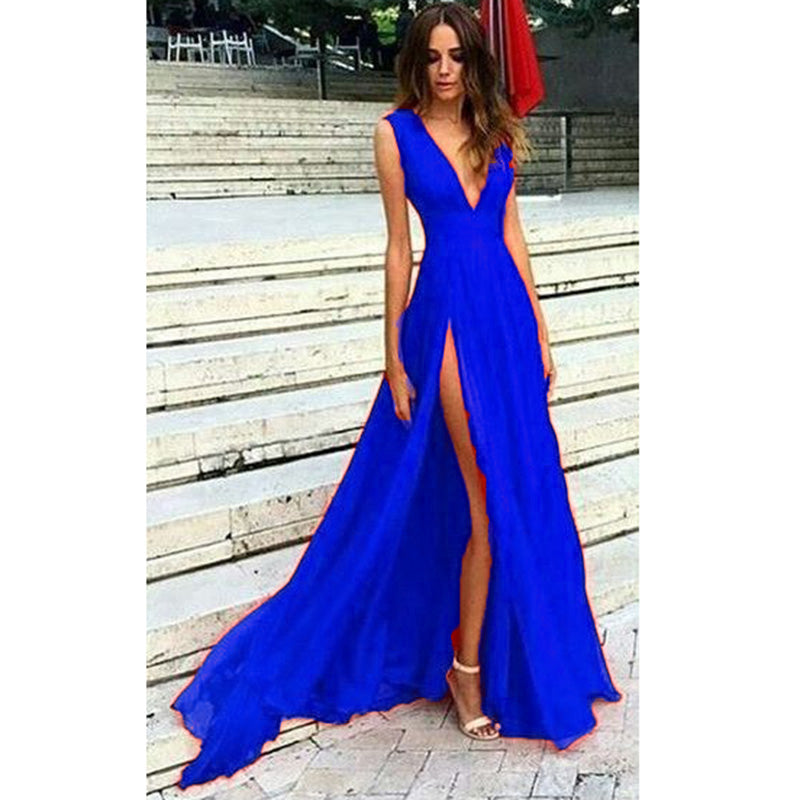 LP8901 Red  Long Sexy Slit Prom Dress V Neck  Evening Party Dress 2022 abiti da sera