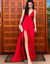 Elegant Red Long Prom Dress Sexy V Neck Split Leg PL10505